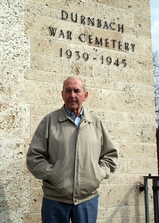 Joe Hollins outside the Durnbach War Cemetery entrance