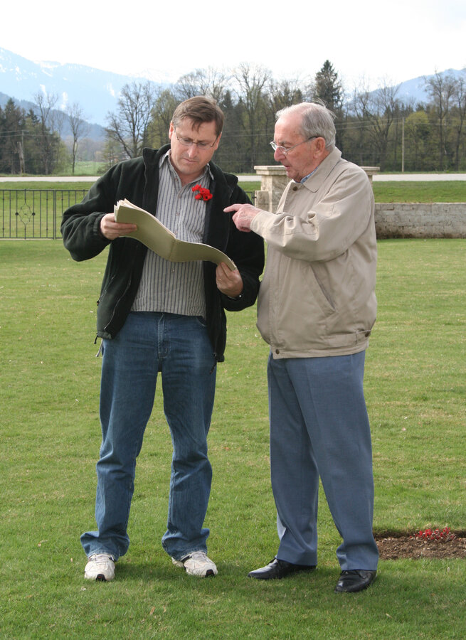 Wing Commander Darren May with Joe Hollins at Durnbach War Cemetery